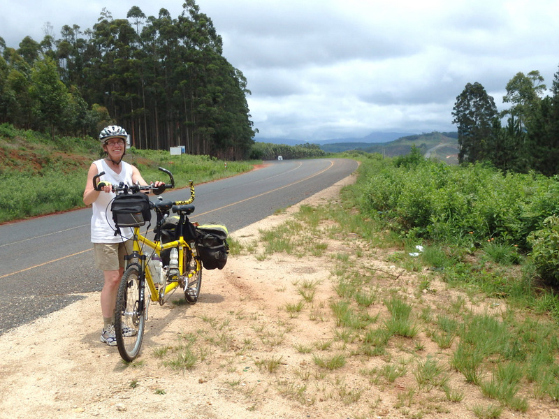 Terry Struck and the Bee riding down the Drakensburg Mountain Escarpment toward Hazy View, South Africa.